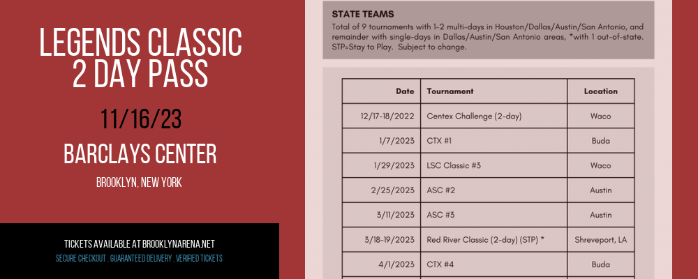 Legends Classic - 2 Day Pass at Barclays Center